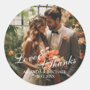 Sticker Rond 'Amour & Merci' Photo personnalisée Mariage Faveur