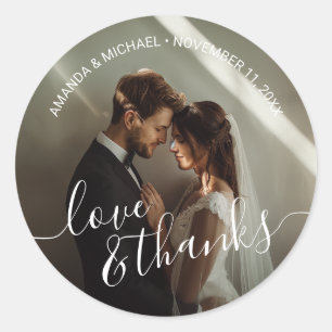 Sticker Rond 'Amour & Merci' Photo personnalisée Mariage Faveur
