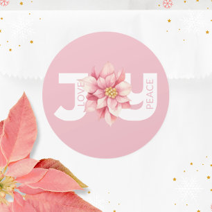 Sticker Rond Amour Paix Joie Rose Poinsettia Noël