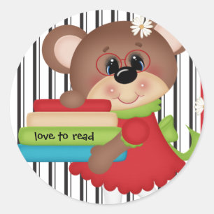 Sticker Rond Amour pour lire l'autocollant mignon d'ours
