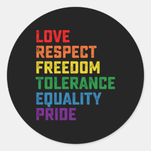 Sticker Rond Amour Respect Liberté Tolérance Égalité Fierté