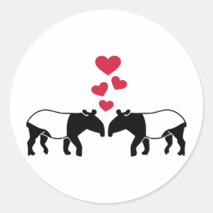 Sticker Rond Amour rouge de coeurs de tapir