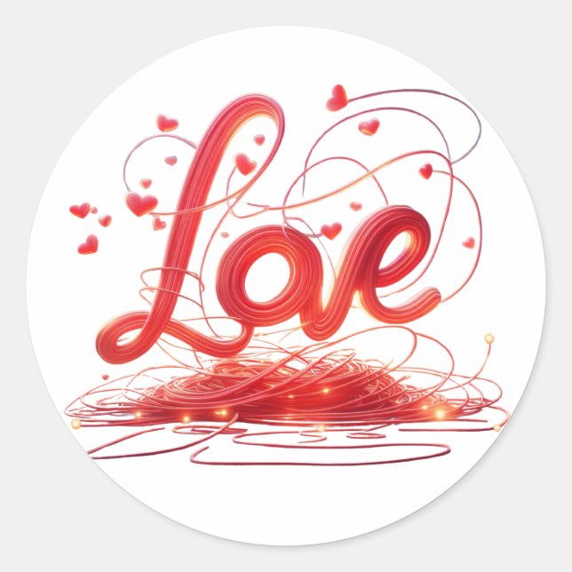 Sticker Rond Amour Tissé Avec Des Fils Rouges (Devant)