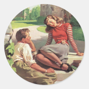 Sticker Rond Amour vintage et romance, Épouses du lycée