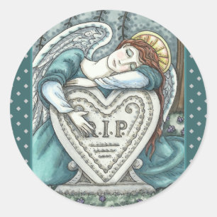 STICKER ROND AMOUREUX ANGE GUARDIEN, CÉMETTRE MOURNING ART RIP