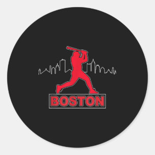 Sticker Rond Amoureux de Boston Skyline Rétro Baseball Battemen