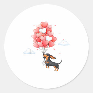 Sticker Rond Amoureux de chien ballon coeur Saint Valentin Teck