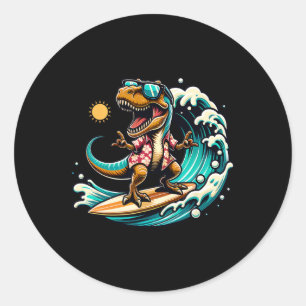 Sticker Rond Amoureux de la plage T-rex dinosaure chevauchant s