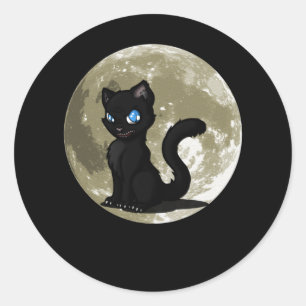 Sticker Rond Amoureux de les chats Black Cat Moon Idée cadeau