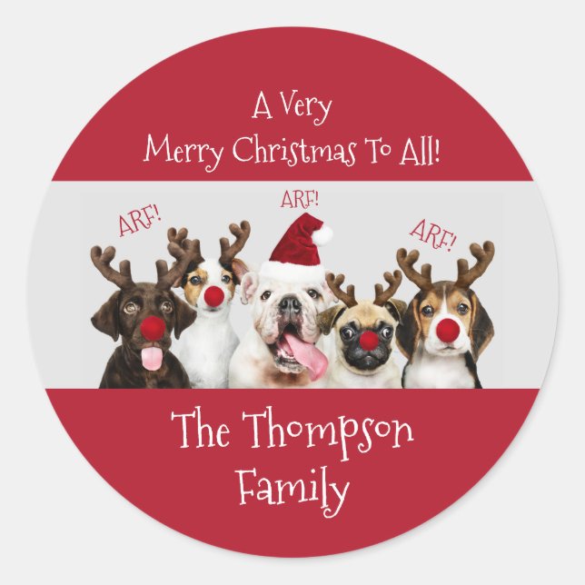 Sticker Rond Amoureux de les chiens, Nom de famille, (Devant)