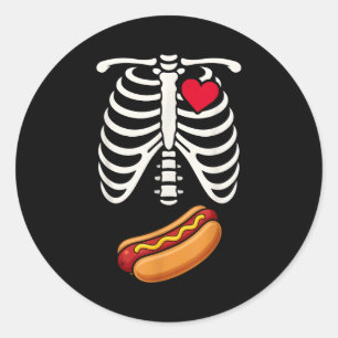 Sticker Rond Amoureux de nourriture de Hotdog de squelette drôl