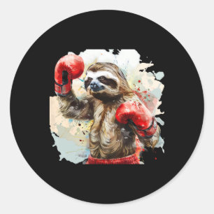 Sticker Rond Amoureux de paresseux de boxe Gants de boxe Kickbo