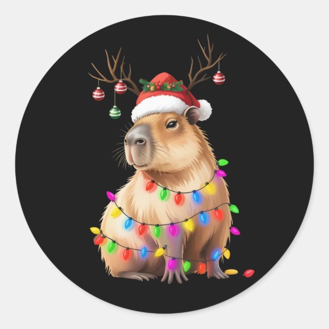 Sticker Rond Amoureux des animaux Capybara Lumières Noël Cappy  (Devant)