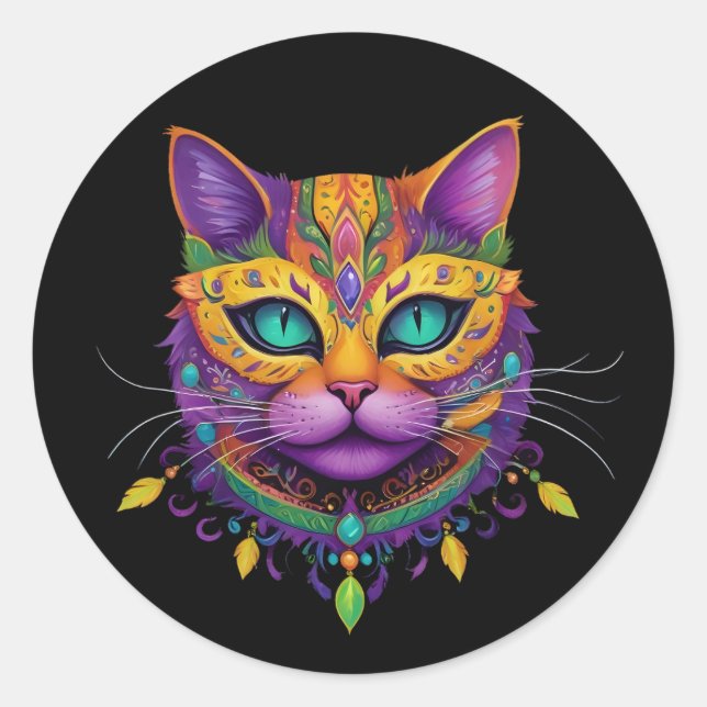 Sticker Rond Amoureux des chats du carnaval de Cute Cat Mardi G (Devant)