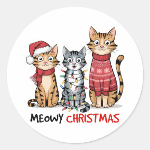 Sticker Rond Amoureux des chats Gift Meowy Noël