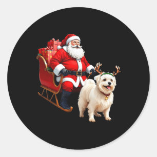 Sticker Rond Amoureux des chiens animal Père Noël Sleigh Maltes
