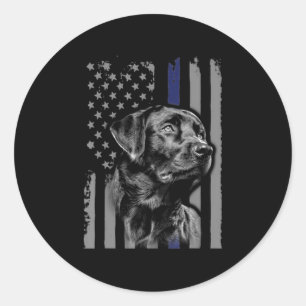 Sticker Rond amoureux des chiens Black Labrador American Flag