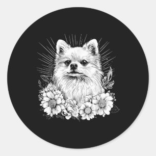 Sticker Rond Amoureux des chiens Poméranien de style tatouage r