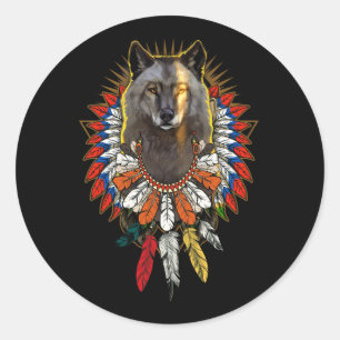 Sticker Rond Amoureux des loups amérindiens