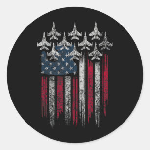 Sticker Rond Amoureux du drapeau américain patriotique avions d