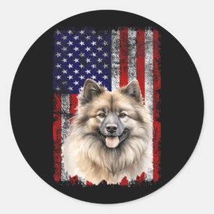 Sticker Rond Amoureux du Keeshond Drapeau américain 4 juillet P