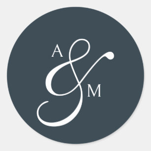 Sticker Rond Ampersand de mariage en écriture monogramme classi