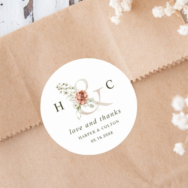 Sticker Rond Ampersand Floral Élégant Merci de mariage (Créateur téléchargé)