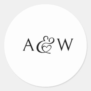 Sticker Rond Ampersand Monogramme Mariage noir et blanc
