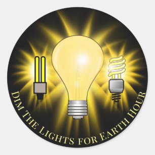 Sticker Rond Ampoules lumineuses Dim The Lights Earth Hour