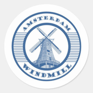 STICKER ROND AMSTERDAM WINDMILL BLEU