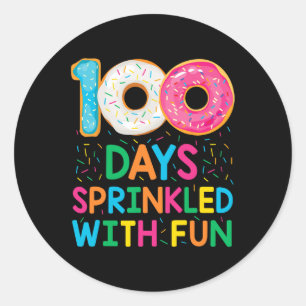 Sticker Rond Amusant 100 Jours Saupoudré Avec Amusants Donut En