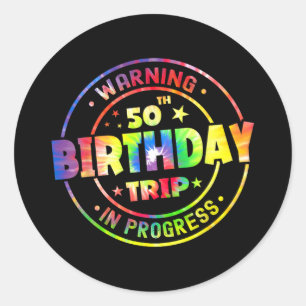 Sticker Rond Amusant 50 Ans Avertissement 50ème Anniversaire Vo