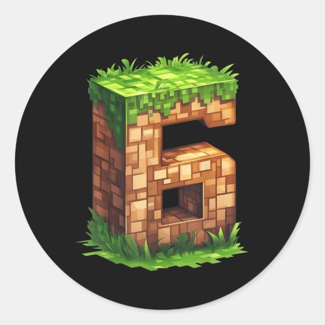 Sticker Rond Amusant 6e anniversaire Numéro 6 Vidéo Gamer Pixel (Devant)