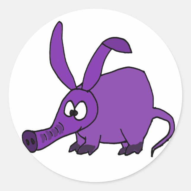 Sticker Rond Amusant Aardvark violet (Devant)