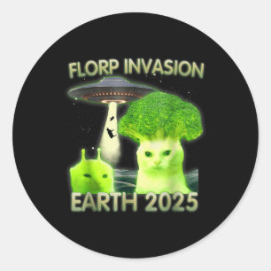 Sticker Rond Amusant Alien Chat Mème Florp Invasion Terre 2025