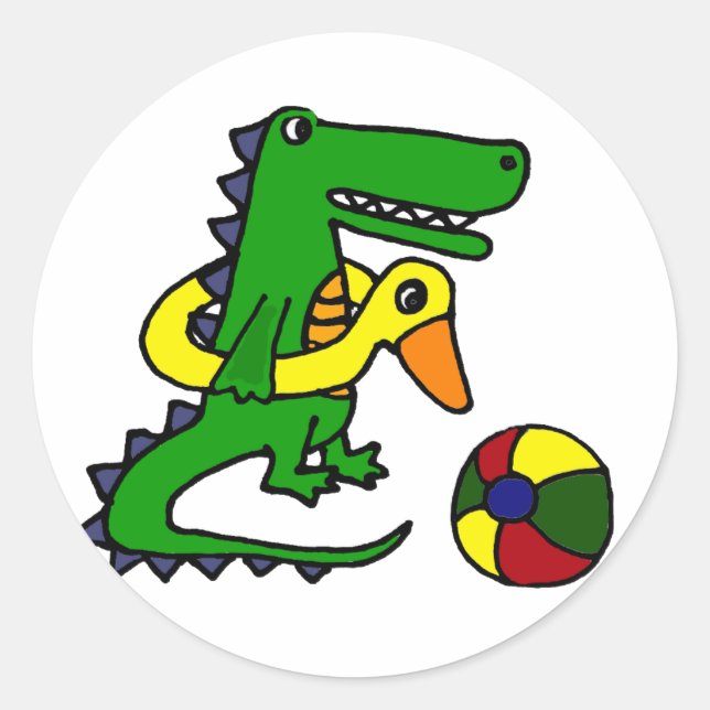 Sticker Rond Amusant Alligator à la plage Cartoon (Devant)