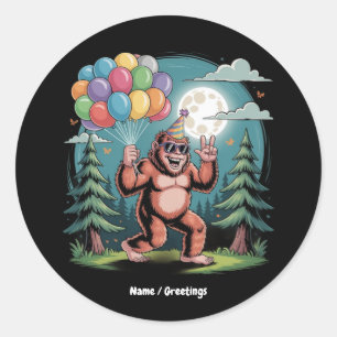 Sticker Rond Amusant Bigfoot fête d'anniversaire Bash Balloons