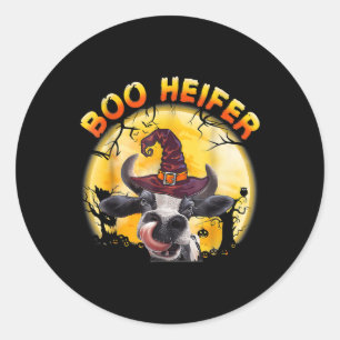 Sticker Rond Amusant Boo Heifer Vache éleveur de bétail Hallowe
