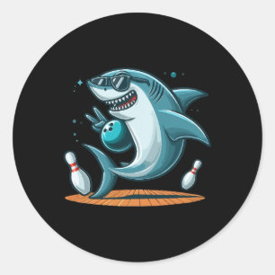 Sticker Rond Amusant Bowling Graphic Shark Bowling Design Funny