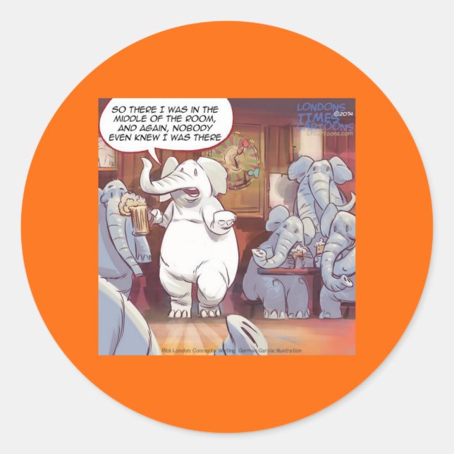 Sticker Rond Amusant Éléphant Blanc Dans La Chambre (Devant)