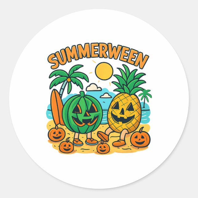 Sticker Rond Amusant Été Entre Cute Watermelon Et Pineappa Bea (Devant)