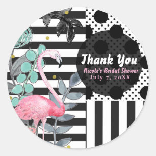 Sticker Rond Amusant Flamant Rose Été à Points Faveur de Fête