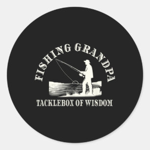 Sticker Rond Amusant Grand-Père Pêche Appréciation Tacklebox De
