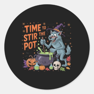 Sticker Rond Amusant Halloween Werewolf Temps Pour Remuer Le Po