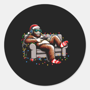 Sticker Rond Amusant Joueur Bigfoot Noël Sasquatch Noël Noël No