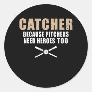 Sticker Rond Amusant Joueur de baseball Enfants Softball Catche