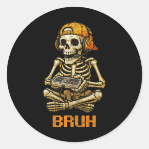 Sticker Rond Amusant Joueur Squelette Joueur Ado Jeu vidéo