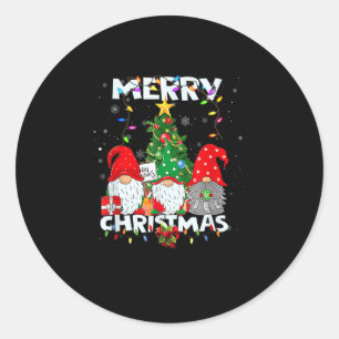Sticker Rond Amusant Joyeux Noël Gnome Chemise Famille Joyeux g