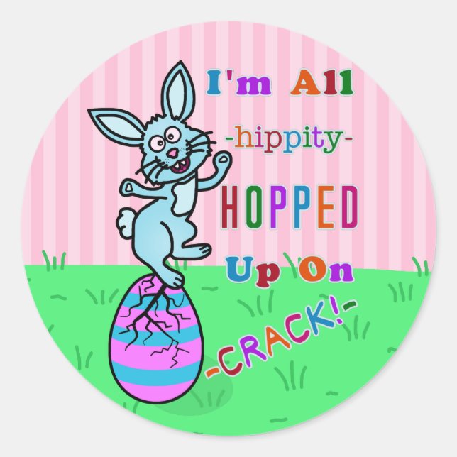 Sticker Rond Amusant lapin de Pâques Cracké Humour d'oeufs (Devant)