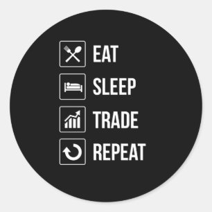 Sticker Rond Amusant Manger Dormir Répéter Les Investisseurs